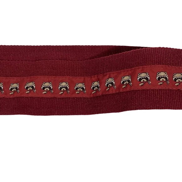 Womens Wide Brick Red Corduroy Belt Raccoon w/ Flower Ribbon Brass Buckle 34" - Picture 6 of 6